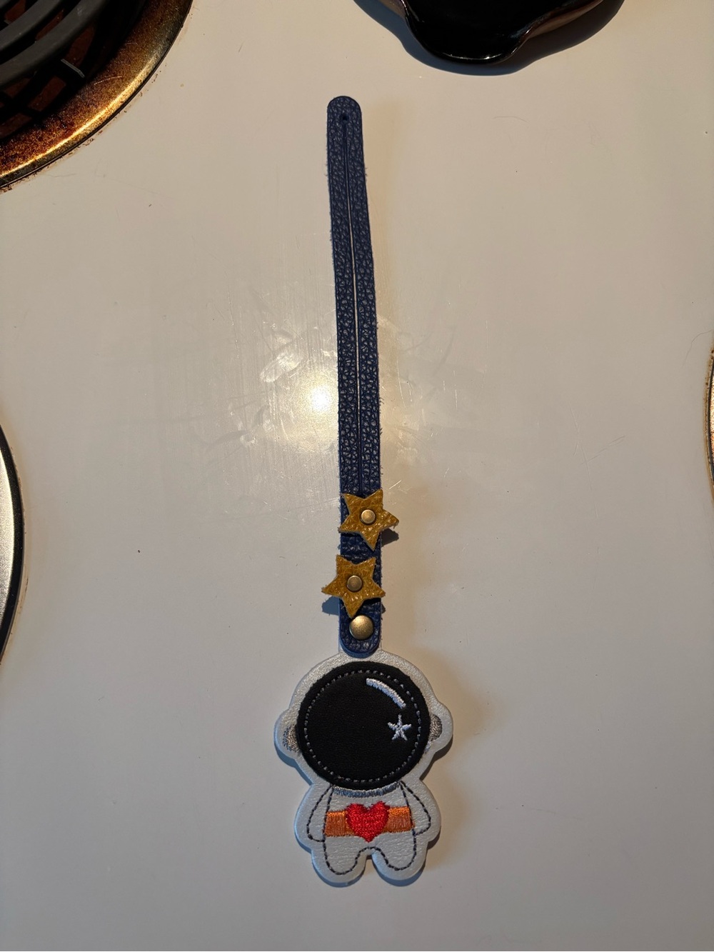 Portland Leather Navy Strap Astronaut Bag Charm with Red Heart